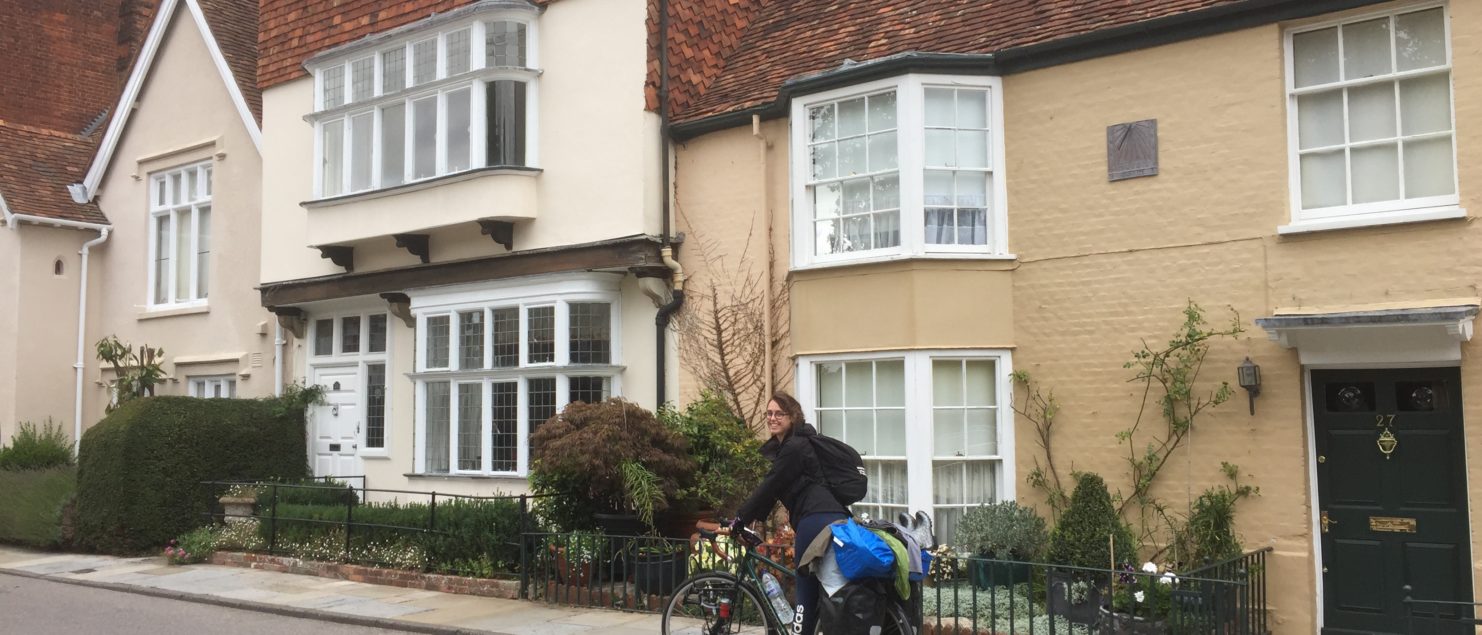 Tink with the bikes in front of house in Salisbury